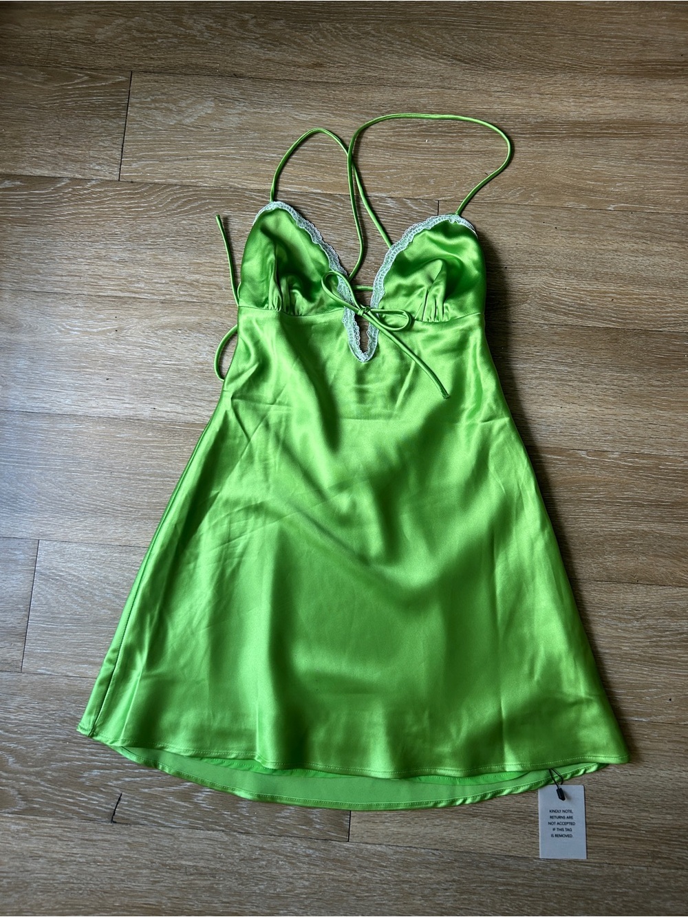 Lime Satin Slip Dress with Lace Trim NWT